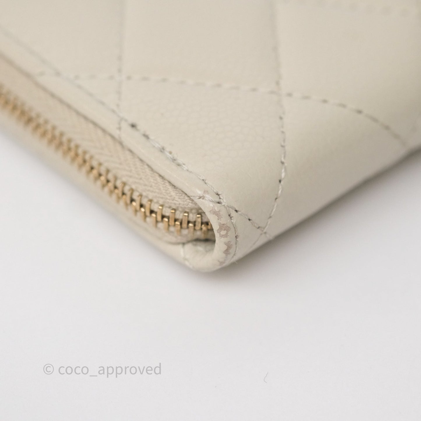 Chanel Zipper Card Holder Wallet Light Grey Caviar Gold Hardware