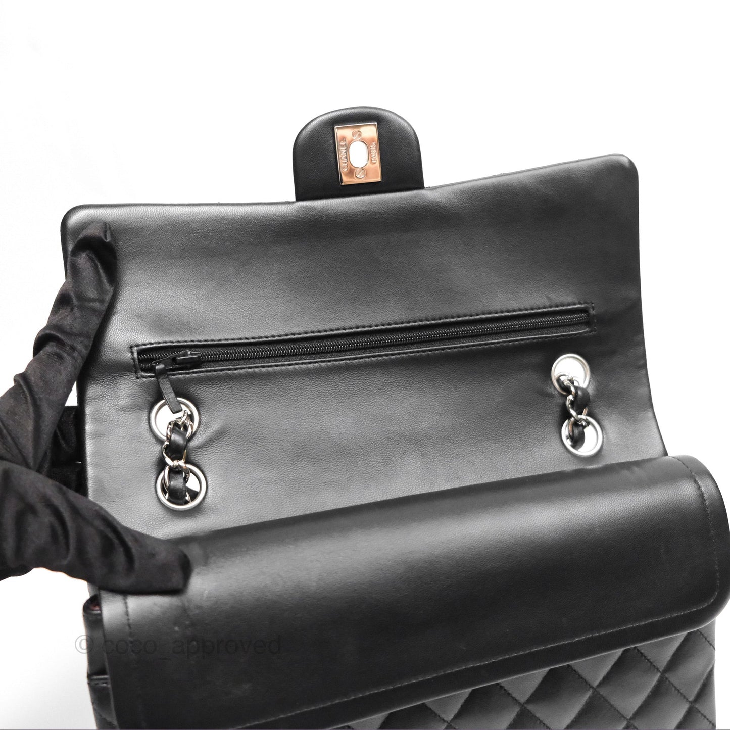 Chanel Classic M/L Medium Flap Quilted Black Lambskin Silver Hardware