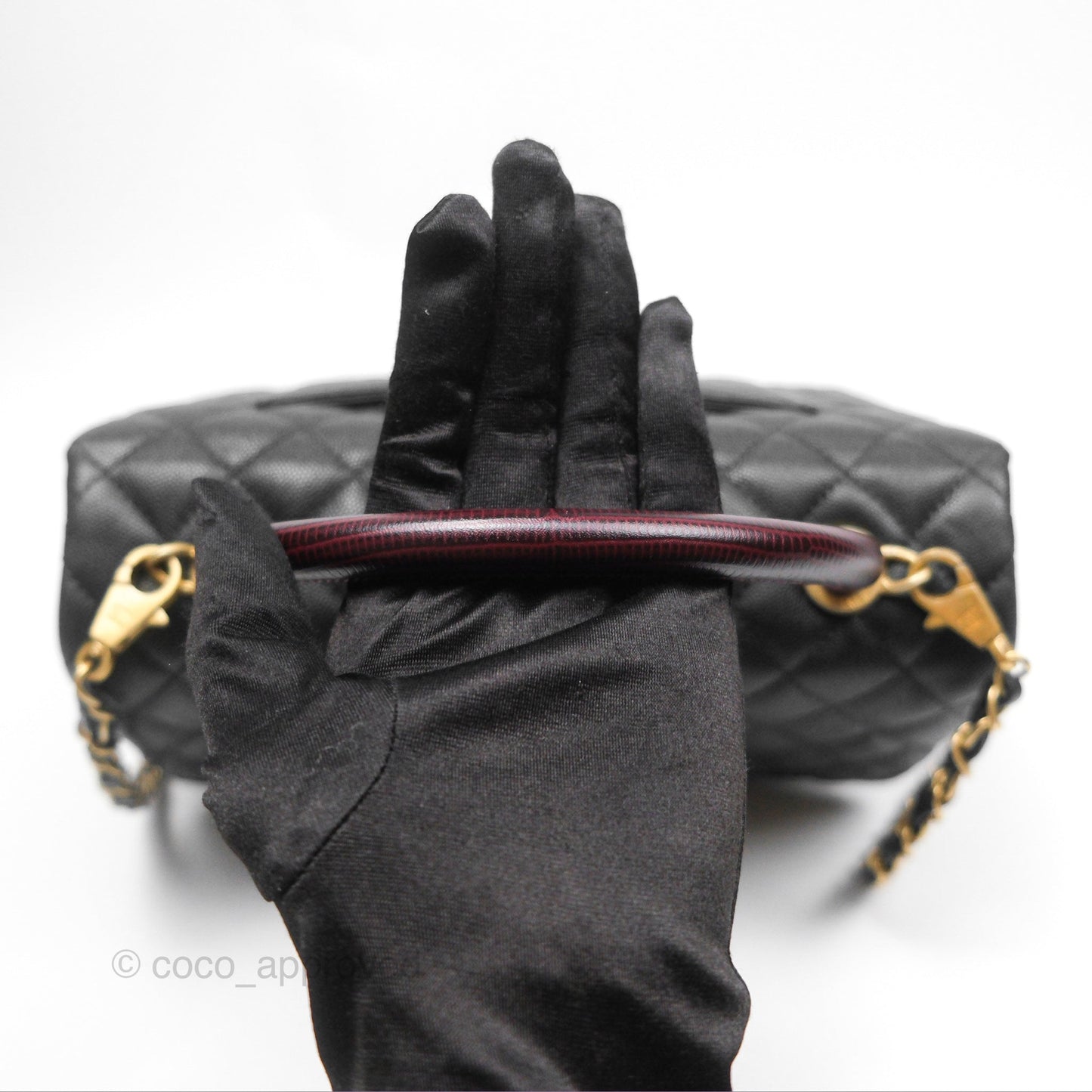 Chanel Medium Coco Handle Quilted Black Caviar Lizard Handle Gold Hardware