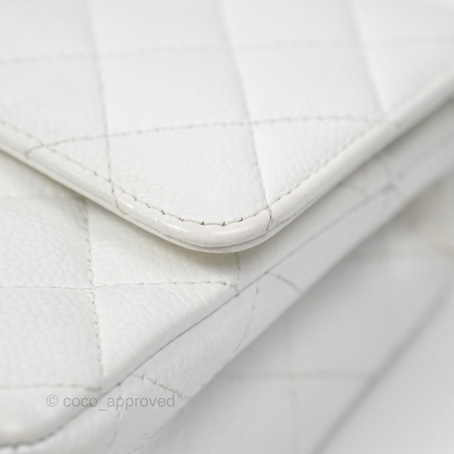 Chanel Classic M/L Medium Flap Quilted White Caviar Silver Hardware