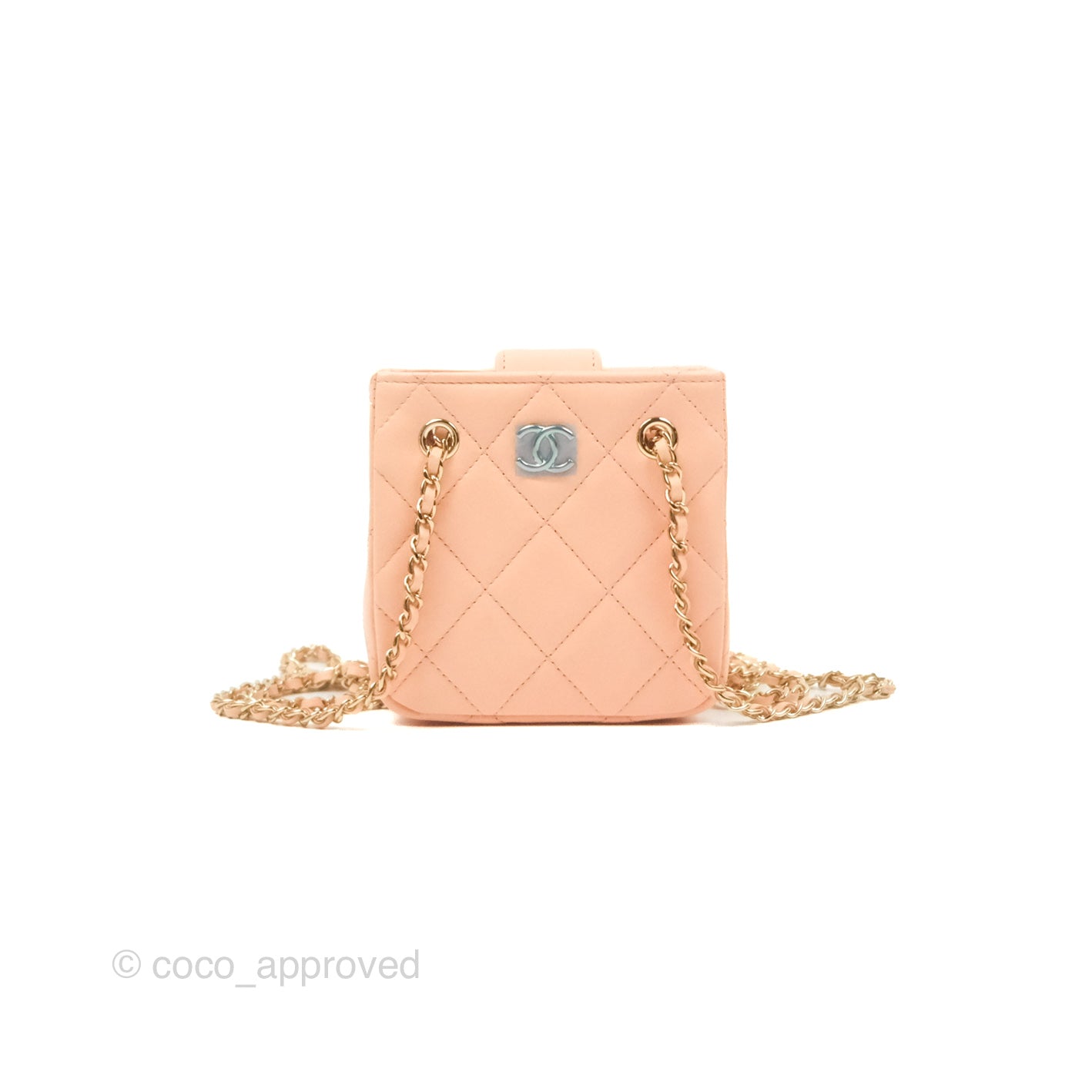 Chanel Mini Clutch With Chain Light Beige Pink Lambskin Gold Hardware