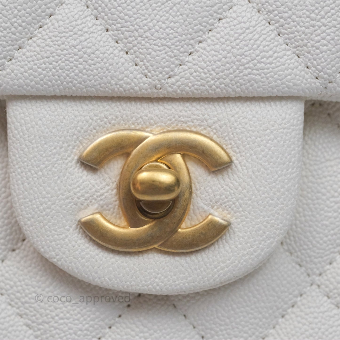 Chanel Top Handle Mini Rectangular Flap Bag Ivory White Caviar Aged Gold Hardware