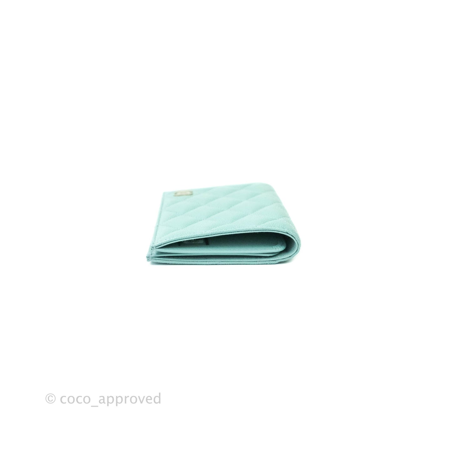 Chanel Quilted Caviar Mint Passport Holder Gold Hardware