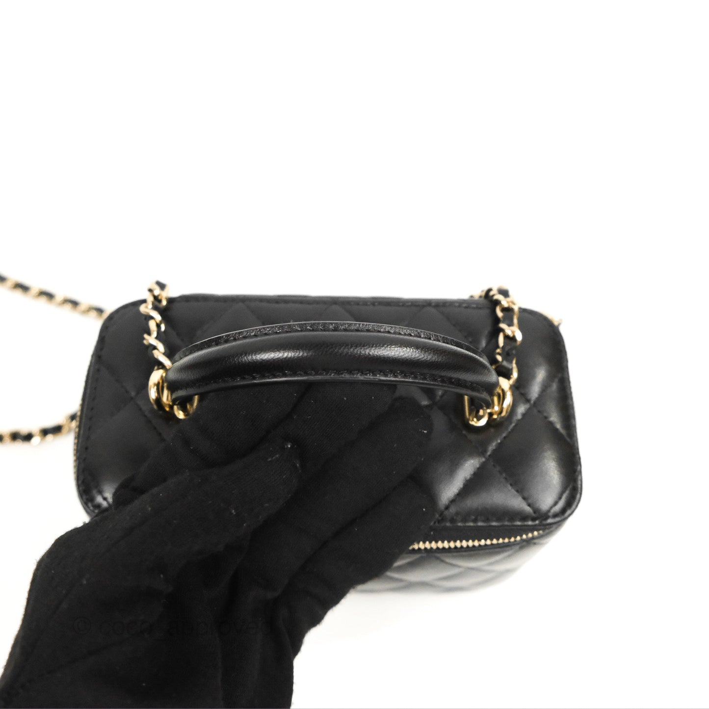 Chanel Vanity Rectangular Top Handle Black Lambskin Gold Hardware