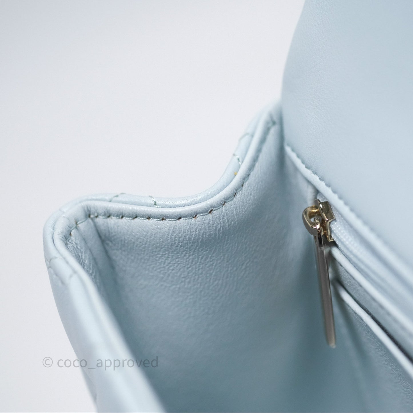 Chanel Top Handle Mini Rectangular Flap Light Blue Lambskin Gold Hardware