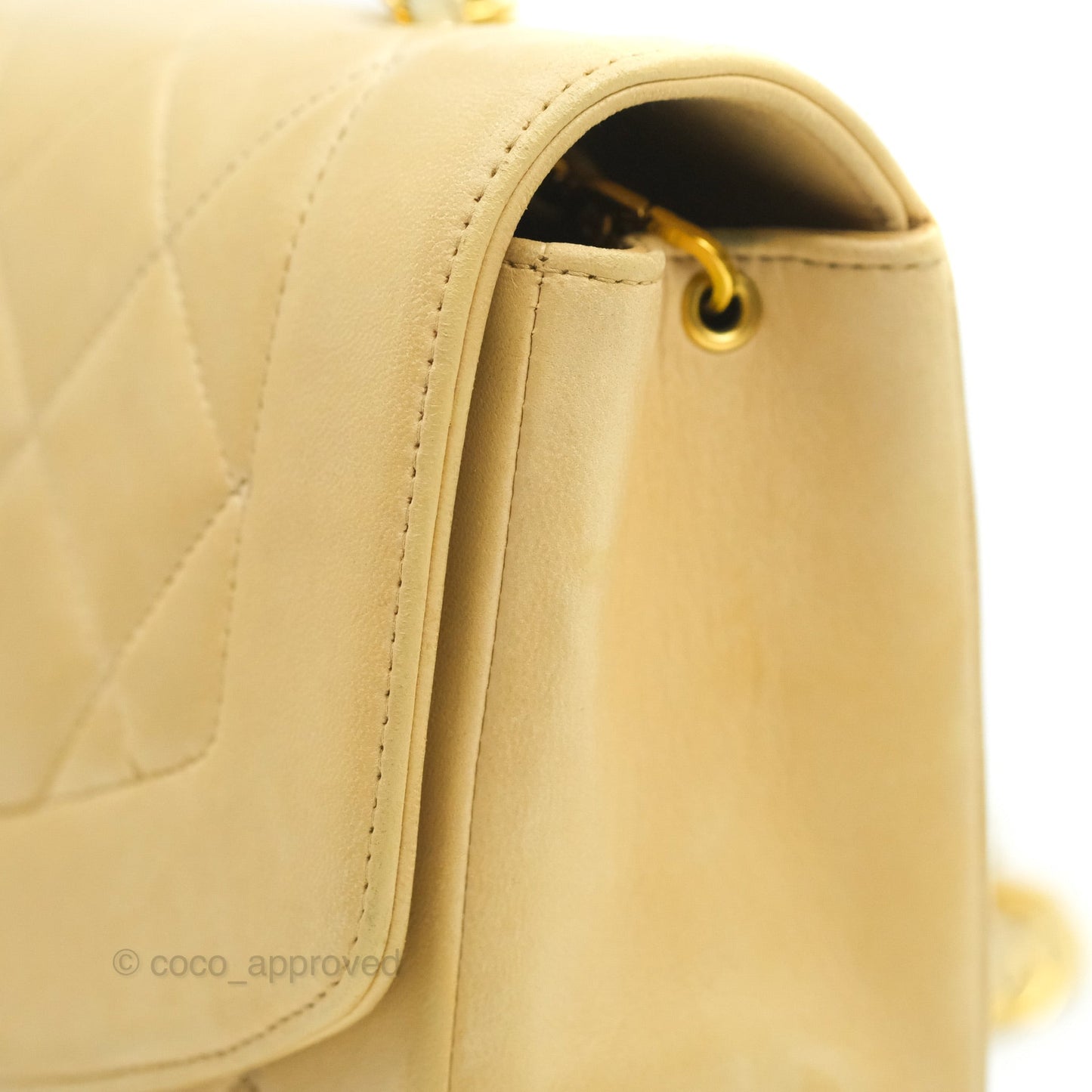 Chanel Small Vintage Quilted Classic Diana Flap Bag Beige Lambskin 24K Gold Hardware