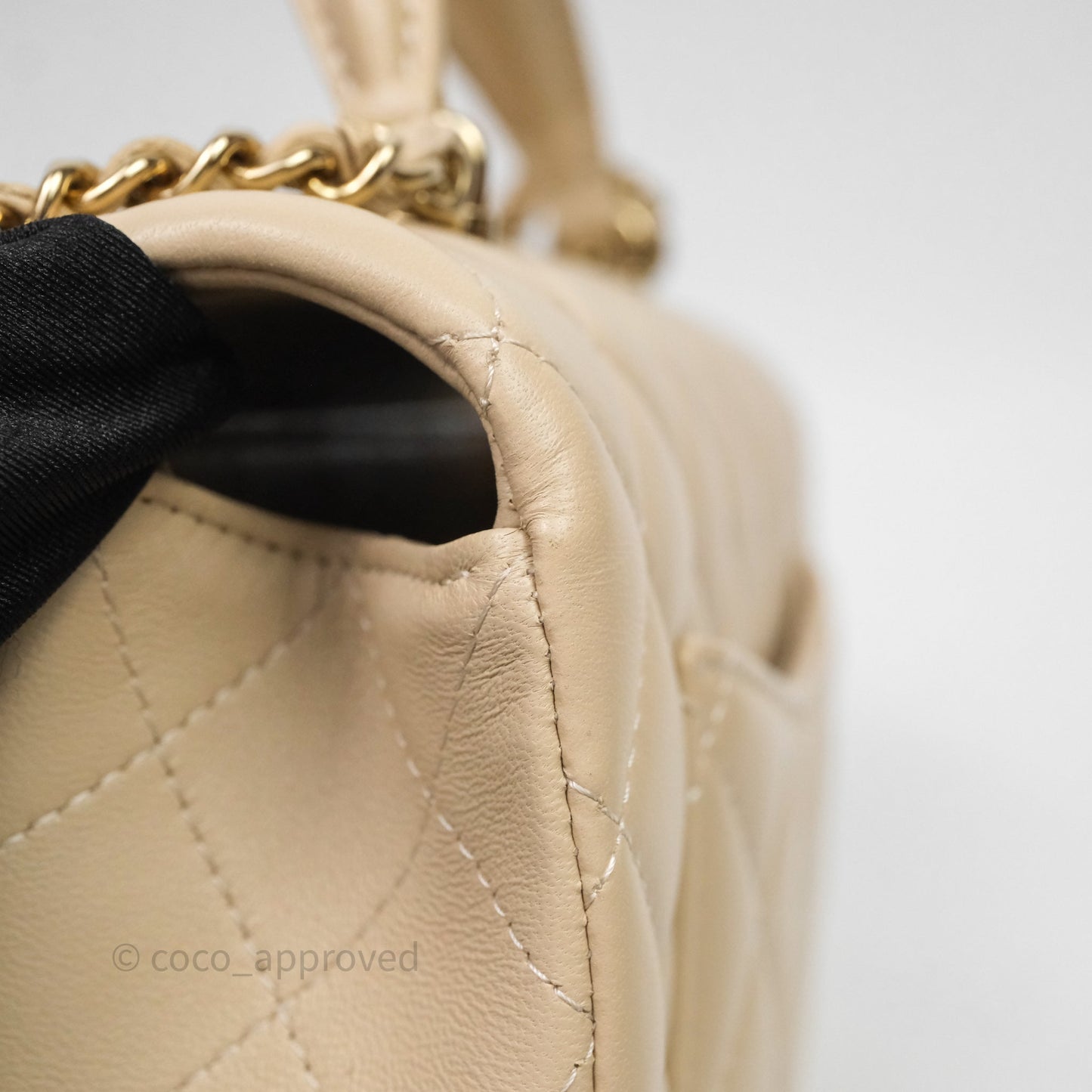 Chanel Top Handle Mini Rectangular Flap Beige Lambskin Shiny Gold Hardware