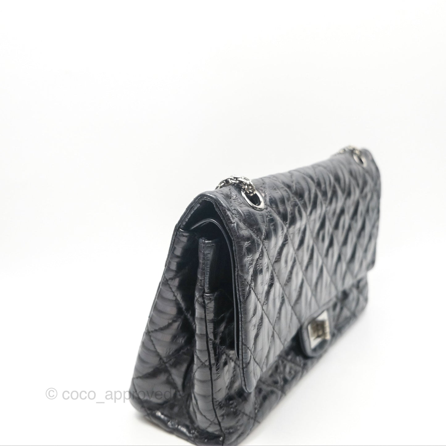 Chanel Reissue 227 Flap Quilted Calfskin Black Striped Dark Silver Hardware