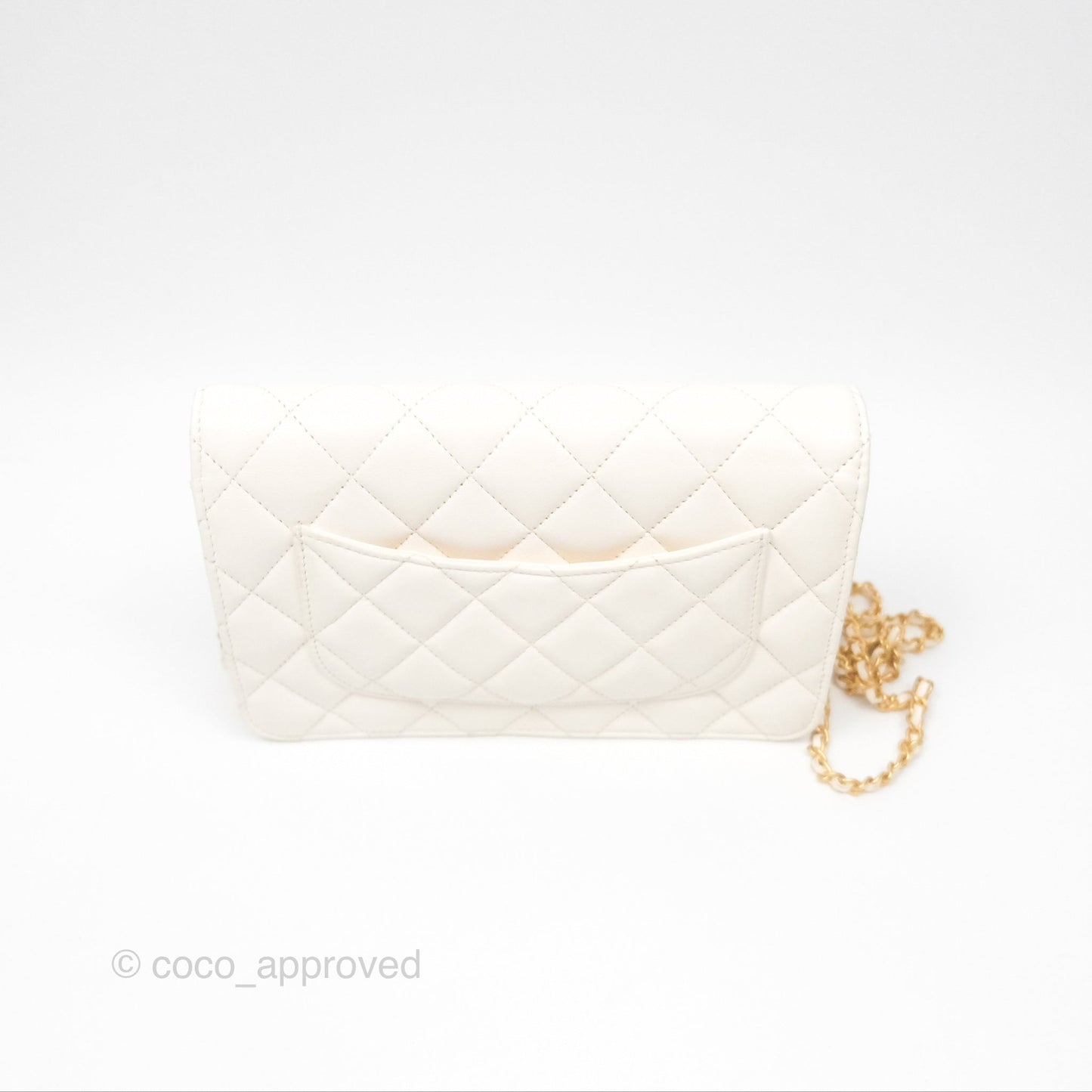 Chanel Quilted Wallet on Chain WOC Coco Heart Chain White Lambskin Aged Gold Hardware 22K