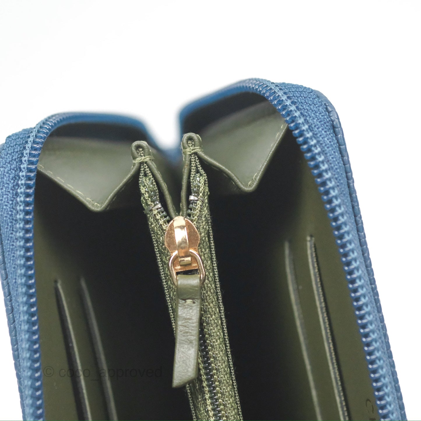 Chanel Quilted Boy Zip Card Holder Blue Caviar Aged Gold Hardware