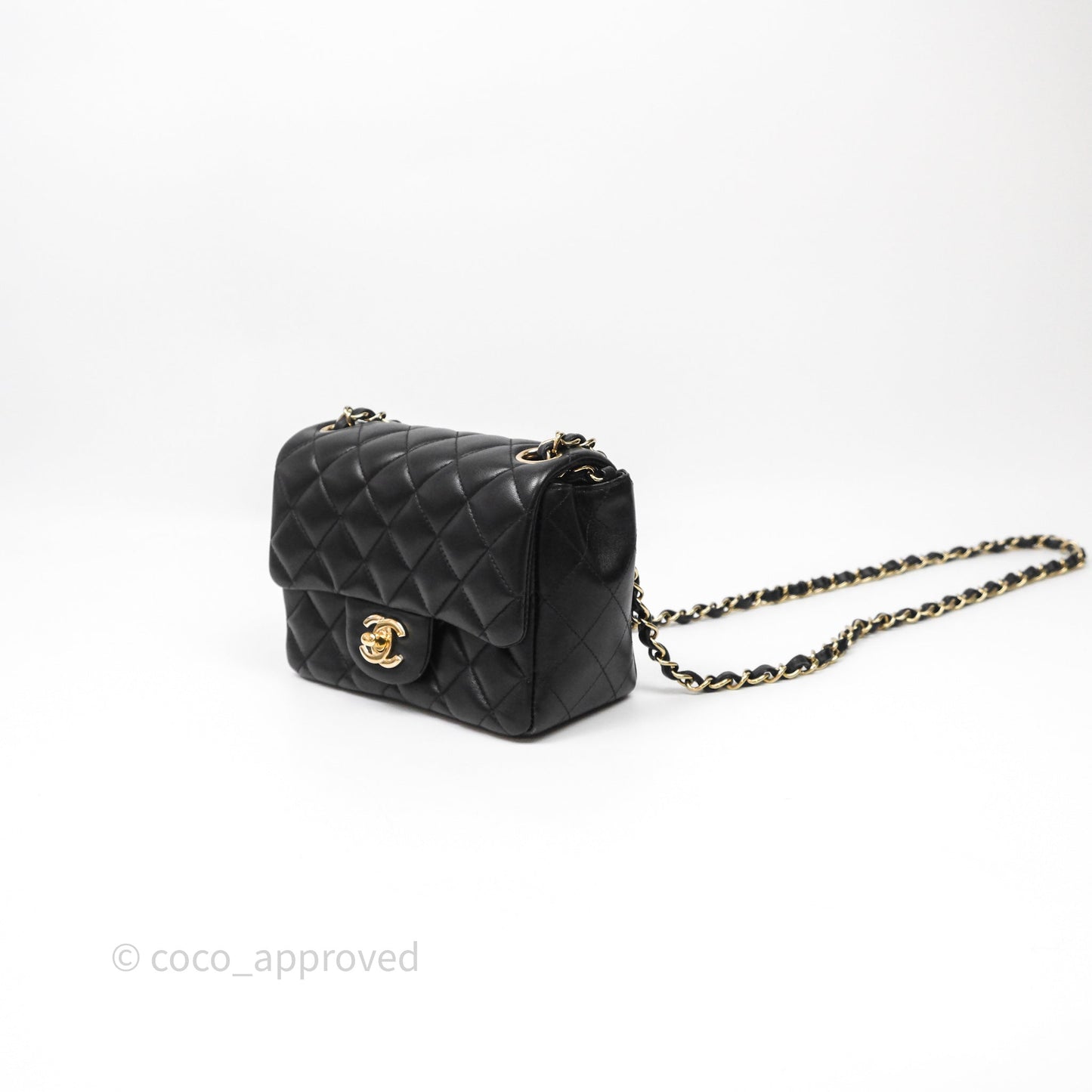 Chanel Mini Square Quilted Black Lambskin Gold Hardware