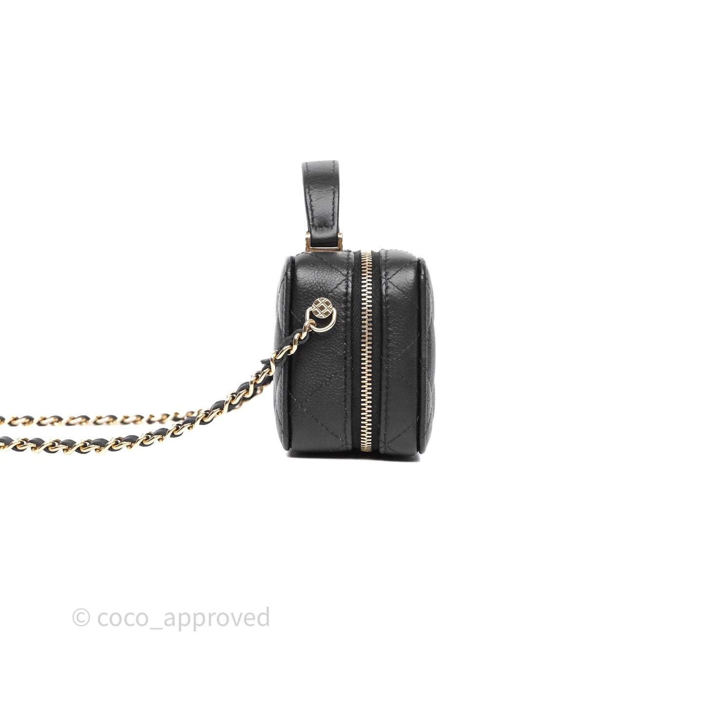 Chanel Quilted Top Handle Mini Vanity Case Black Caviar Gold Hardware