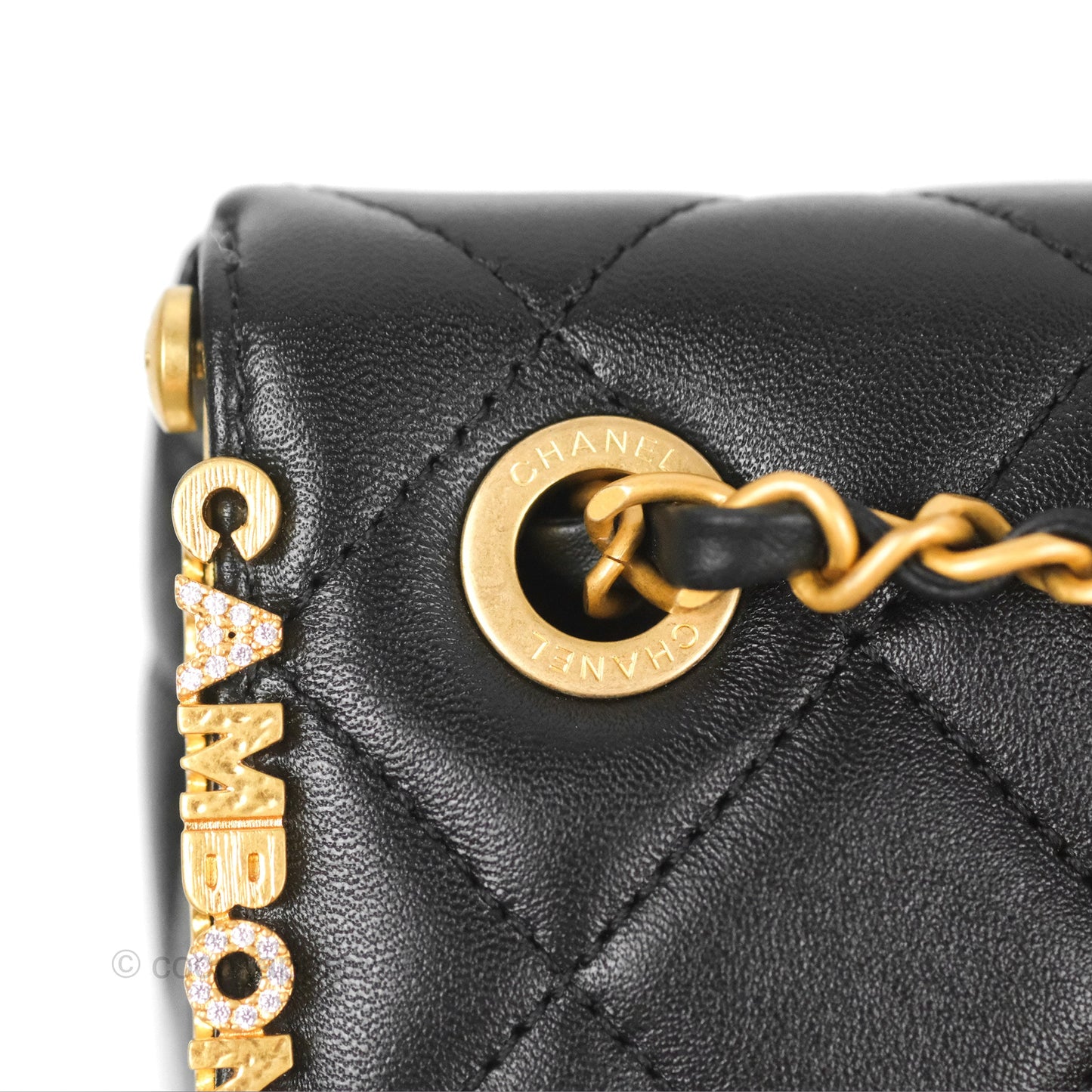 Chanel Logo Crystal Kiss-lock Vanity with Chain Black Lambskin 23C