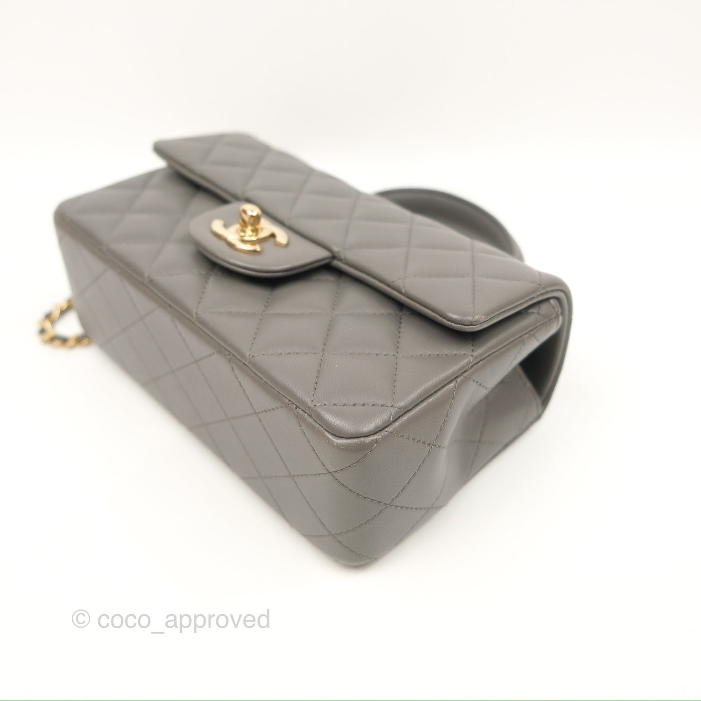 Chanel Top Handle Mini Rectangular Flap Bag Grey Lambskin Gold Hardware