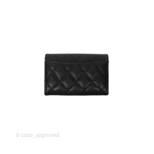 Chanel Classic Flap Black Caviar Card Holder Silver Hardware
