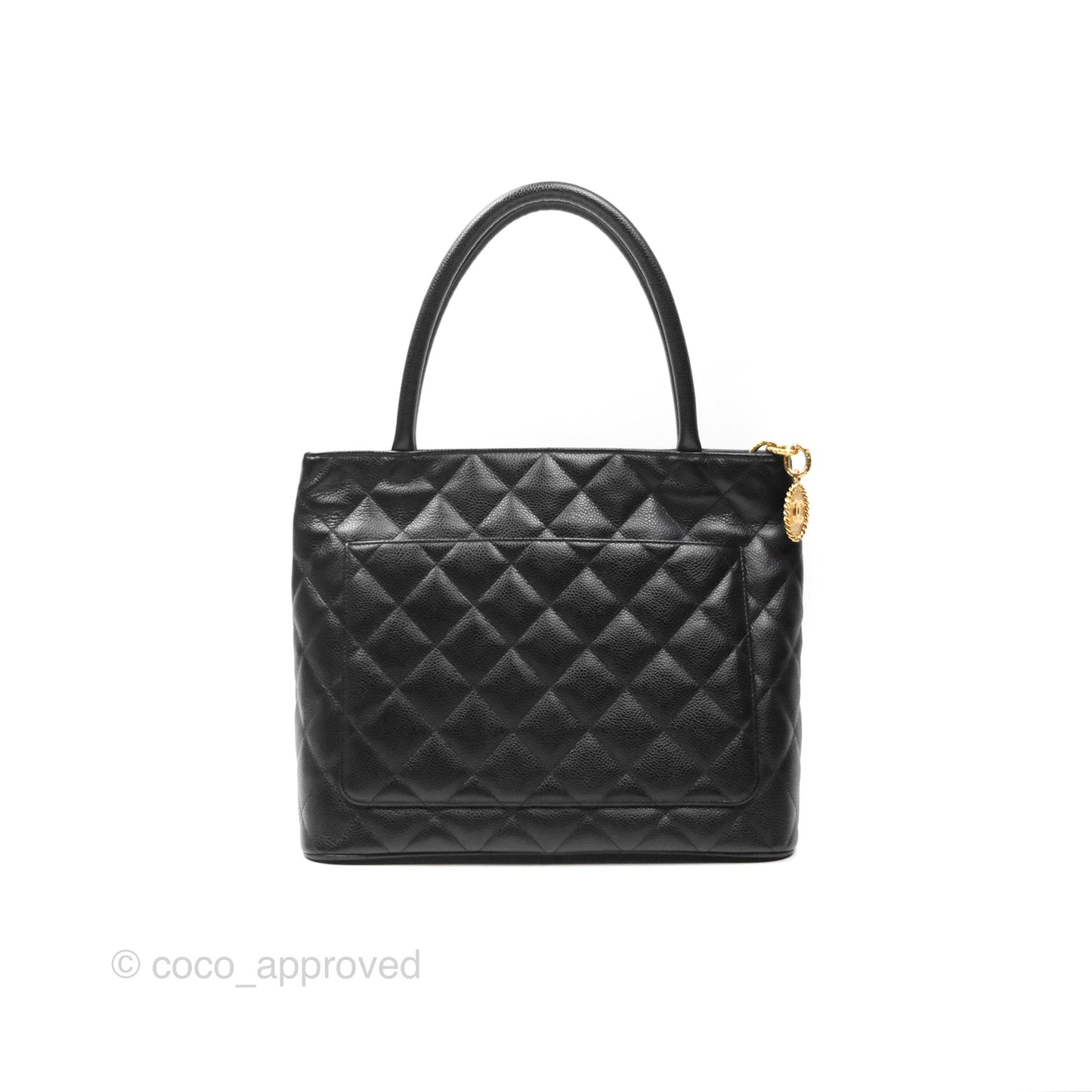 Chanel Vintage Medallion CC Black Caviar Tote Bag Gold Hardware