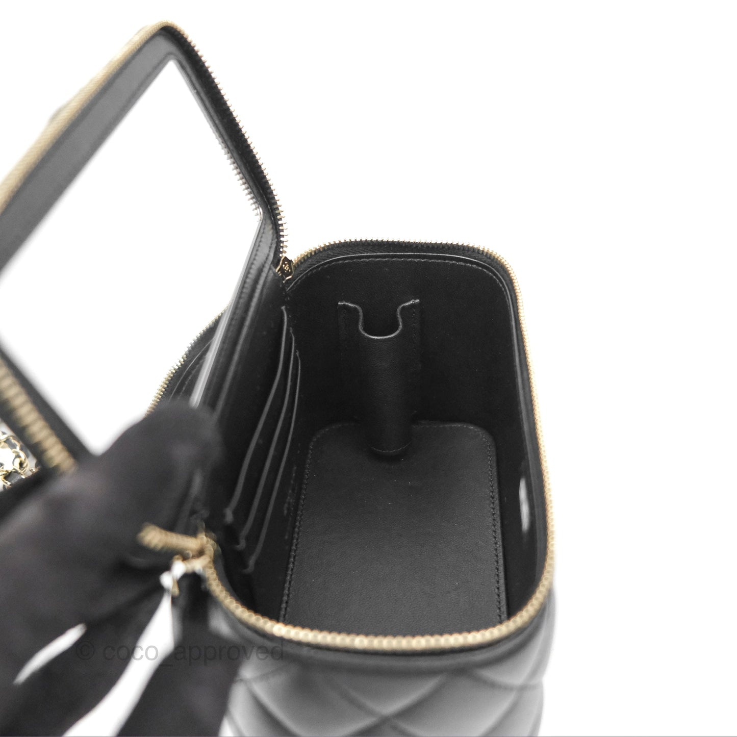 Chanel Vanity Rectangular Top Handle Black Lambskin Gold Hardware