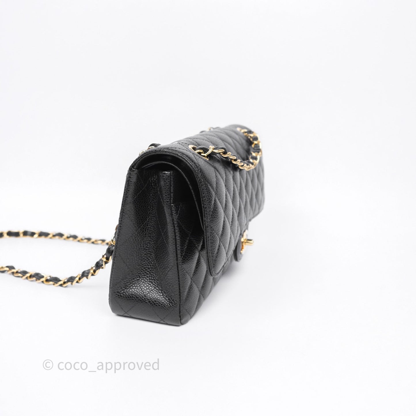Chanel M/L Medium Classic Flap Quilted Black Caviar Gold Hardware