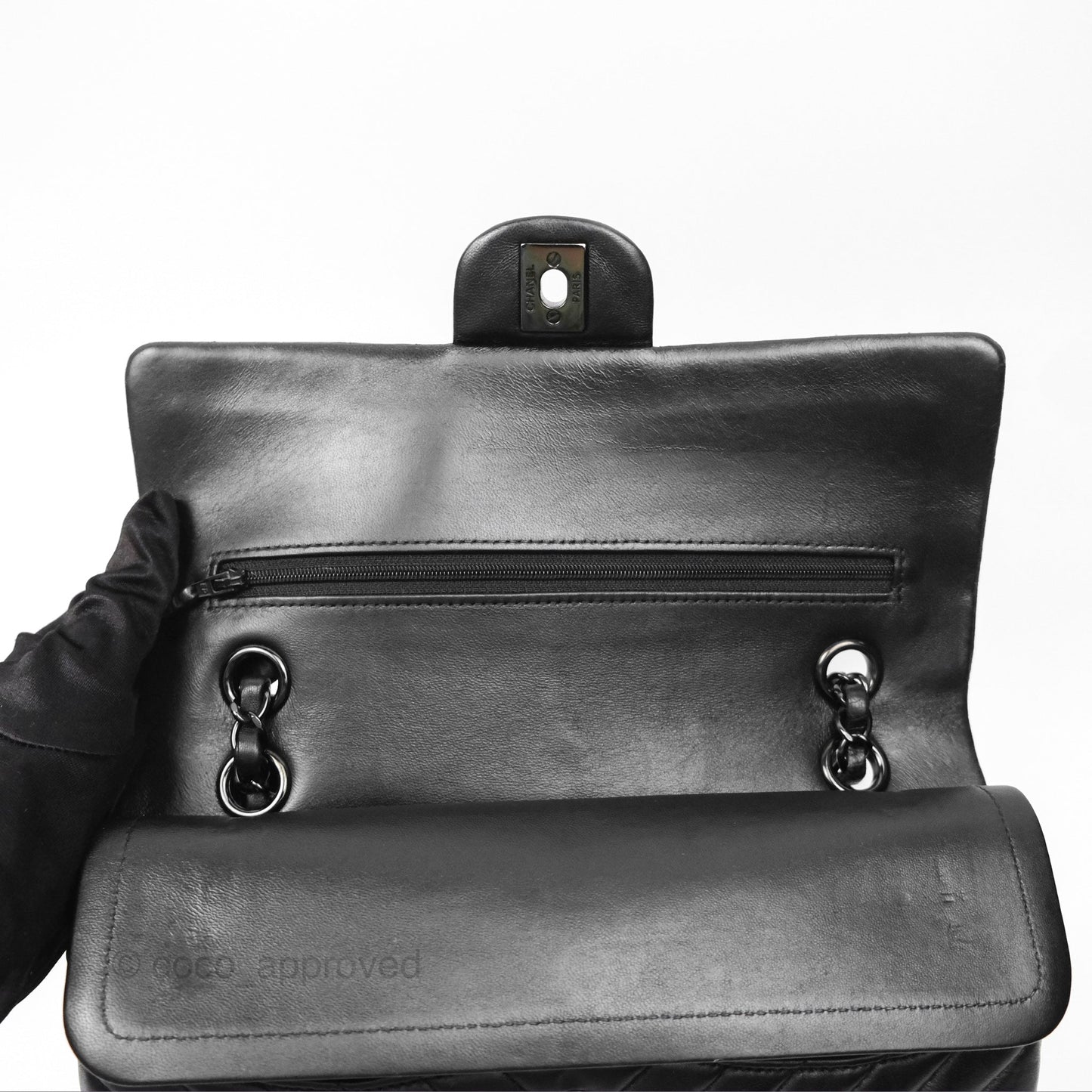 Chanel Classic M/L Medium Flap Chevron So Black Calfskin
