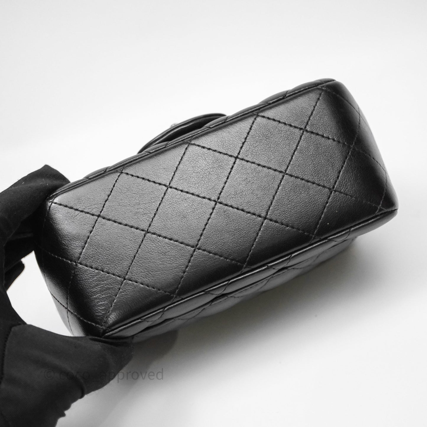 Chanel Mini Square Quilted Black Lambskin Silver Hardware