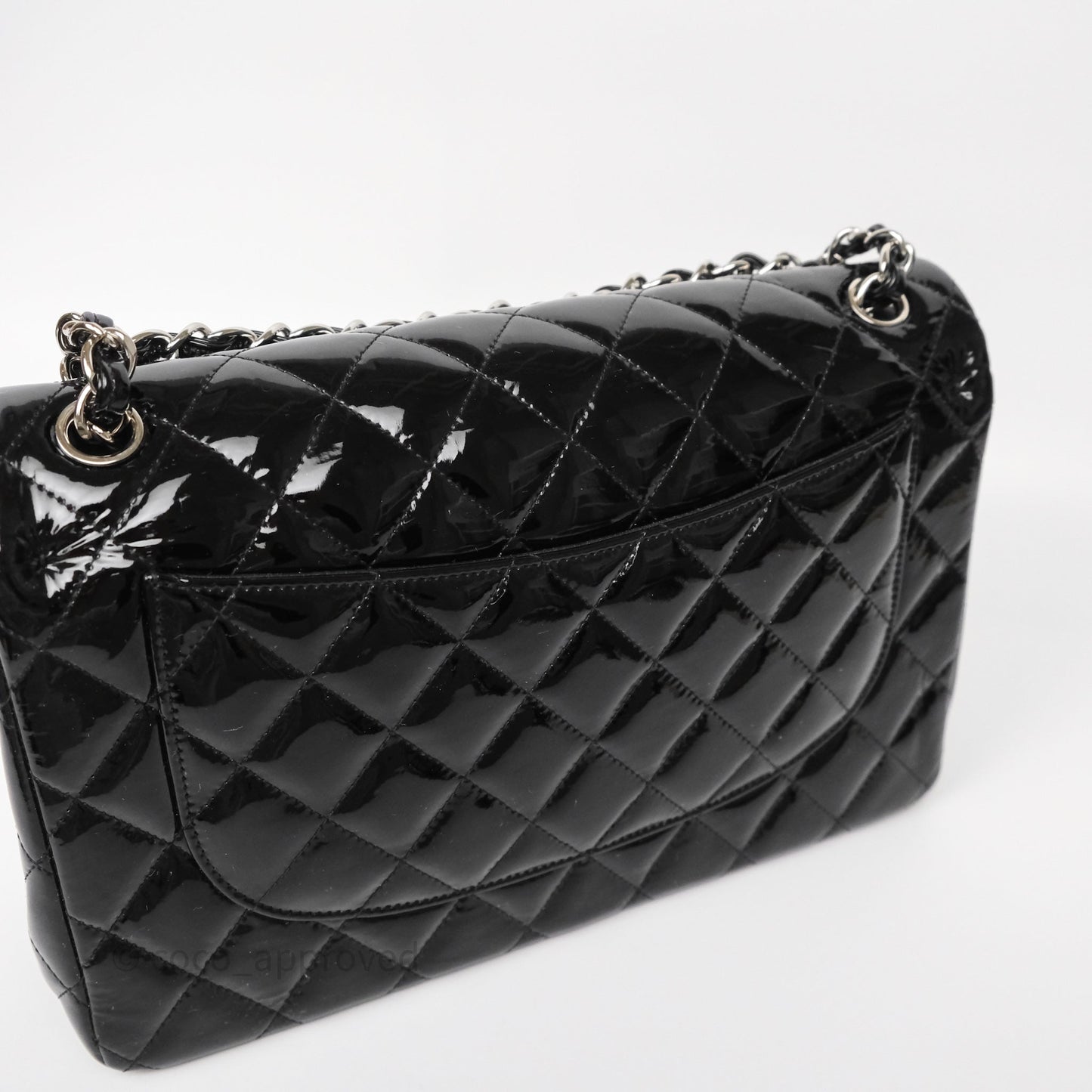 Chanel Jumbo Double Flap Black Patent Silver Hardware⁣⁣