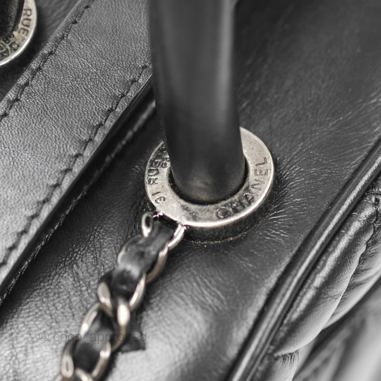 Chanel Quilted Small Handle Bowling Bag Black Aged Calfskin Ruthenium Hardware