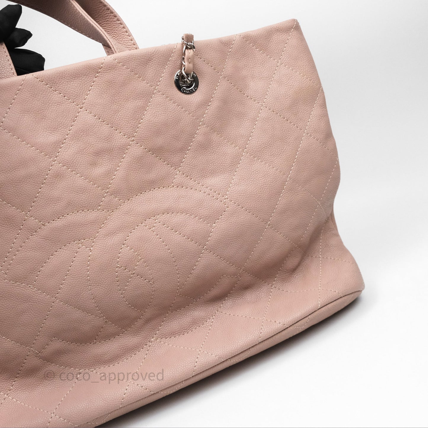 Chanel Quilted Tote Bag Pink Caviar Silver Hardware