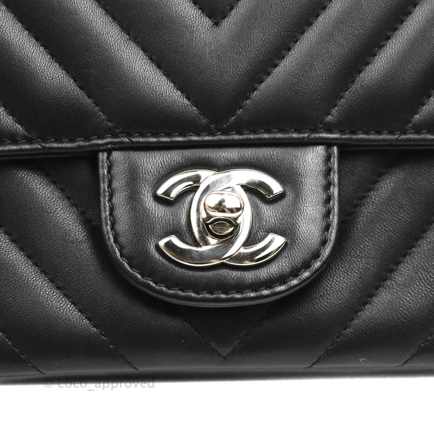 Chanel Chevron Mini Rectangular Flap Black Lambskin Silver Hardware