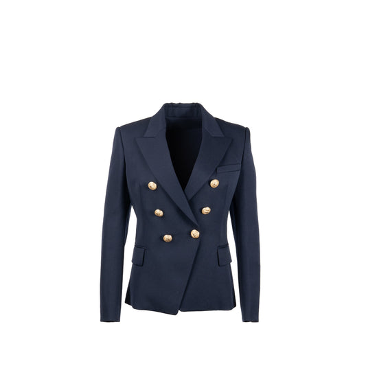 Balmain Size 40 Classic Jacket/Blazer Gold Button Navy Virgin Wool