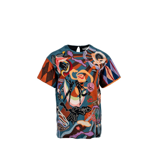 Luxury Dior Size 36 Artist Embroidery Blouse T-shirt Cotton Multicolour