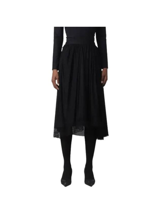 Luxury Balenciaga Lace Trimmed A-Line Skirt Black