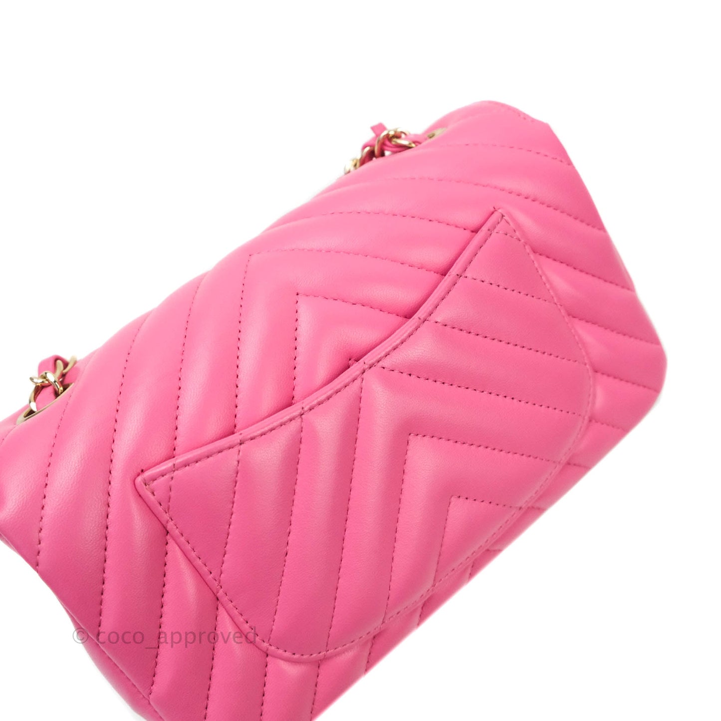 Chanel Chevron Mini Rectangular Lambskin Flap Pink Gold Hardware