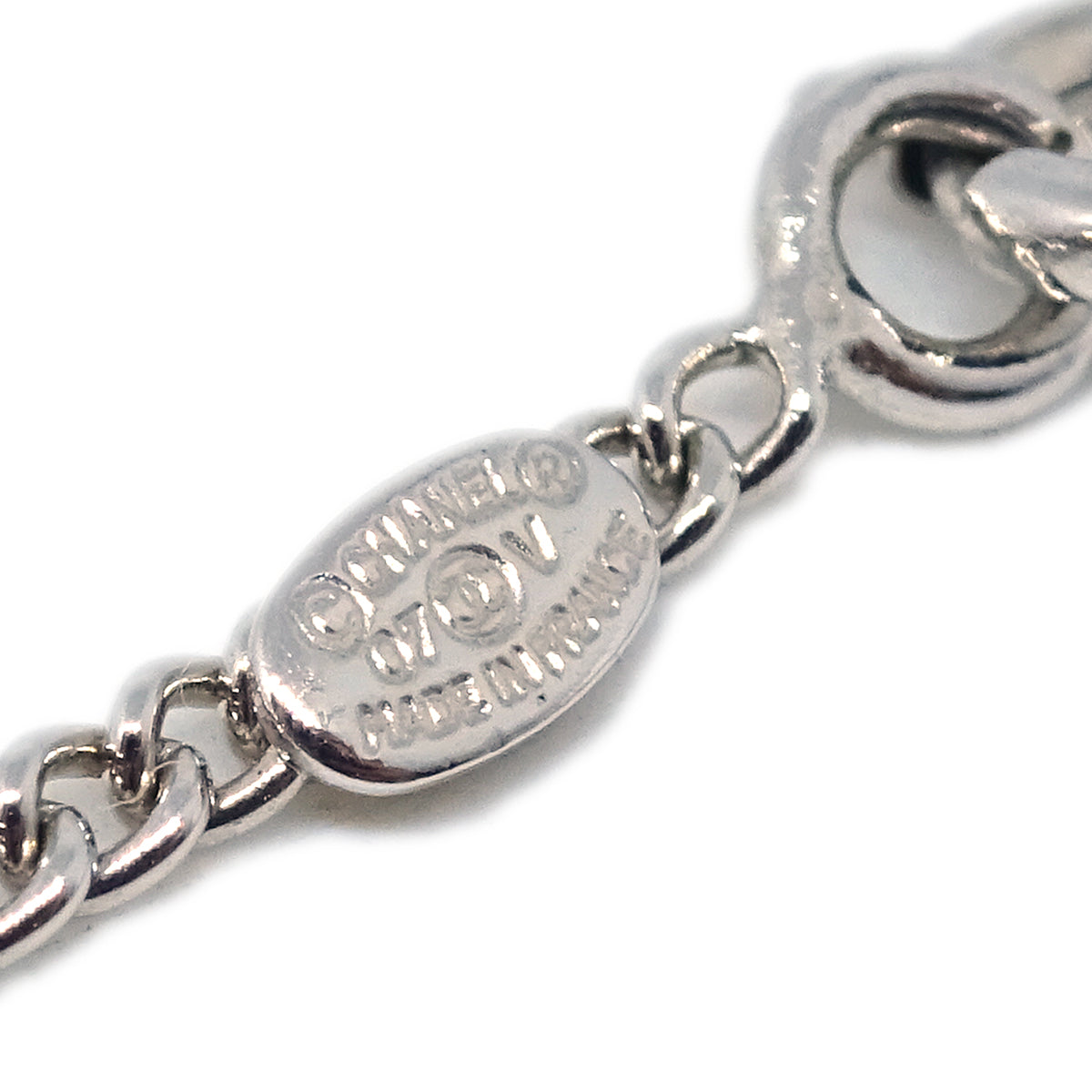 Chanel Chain Necklace Silver White 07V
