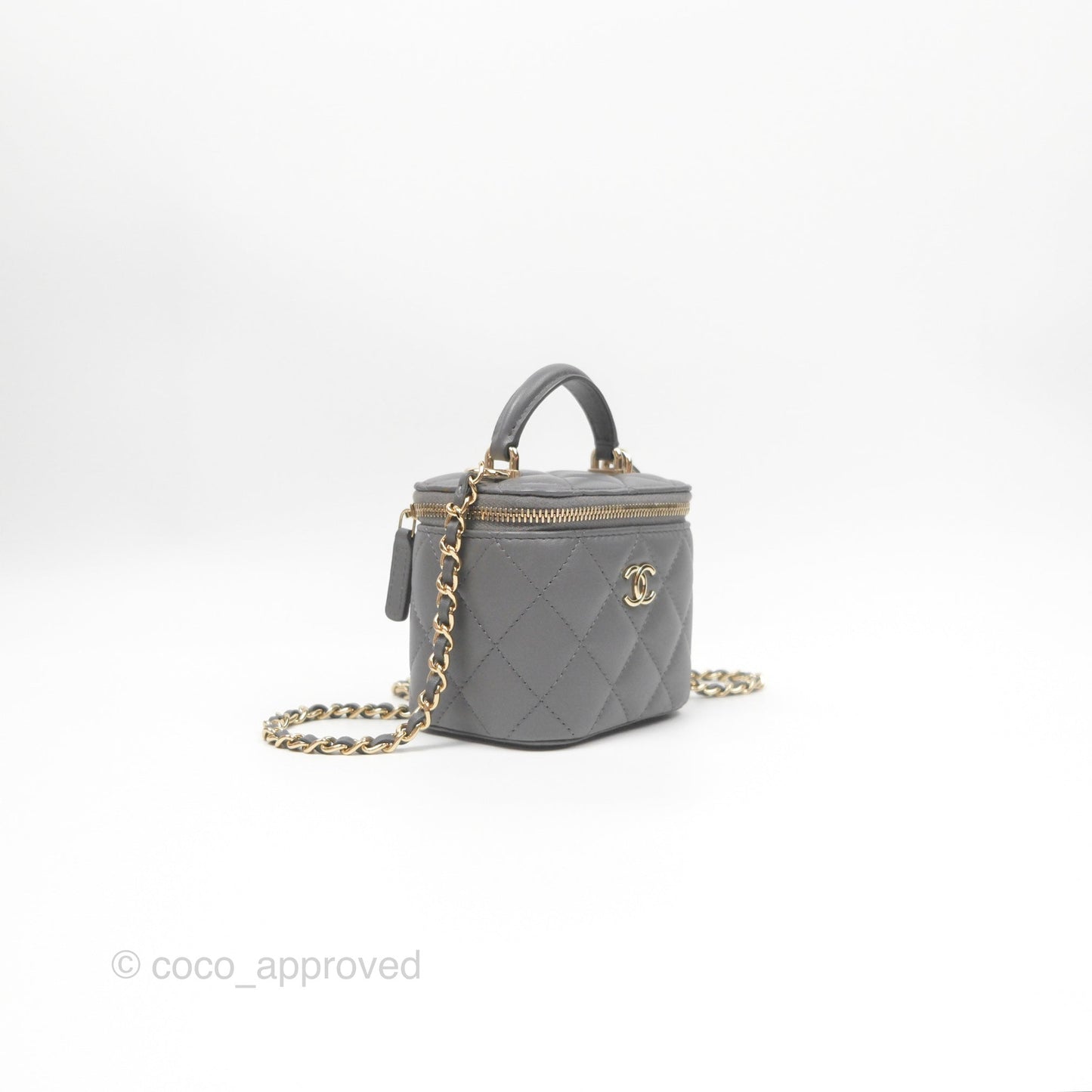 Chanel Mini Top Handle Vanity With Chain Grey Lambskin Gold Hardware