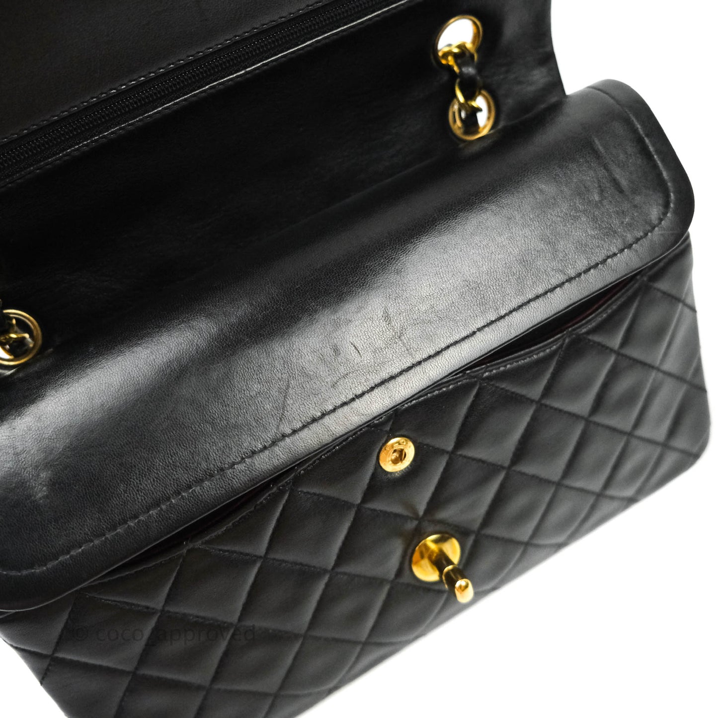 Chanel Vintage M/L Lambskin Medium Double Flap Bag Black 24K Gold Hardware