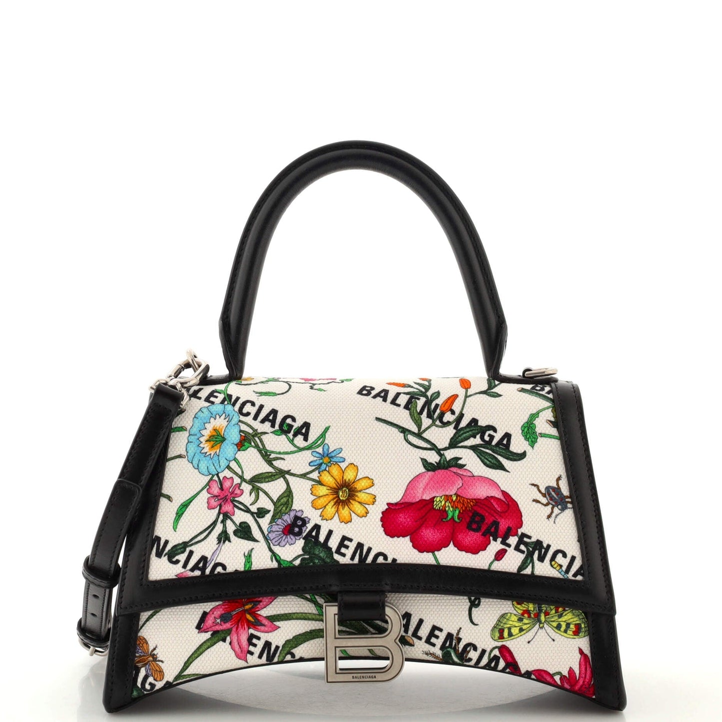 Gucci x Luxury Balenciaga The Hacker Project Hourglass Top Handle Bag Flora Canvas Small