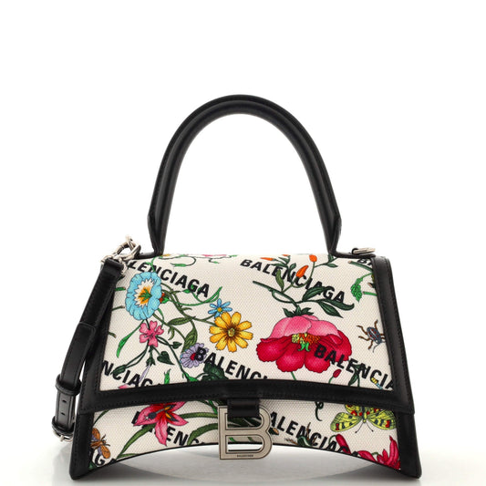Gucci x Luxury Balenciaga The Hacker Project Hourglass Top Handle Bag Flora Canvas Small
