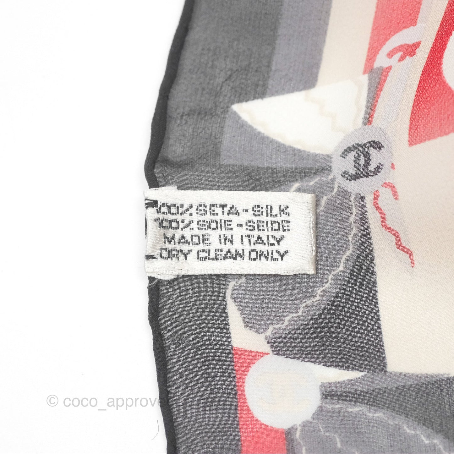 Chanel CC Silk Square Scarf 90 Grey/Red/White