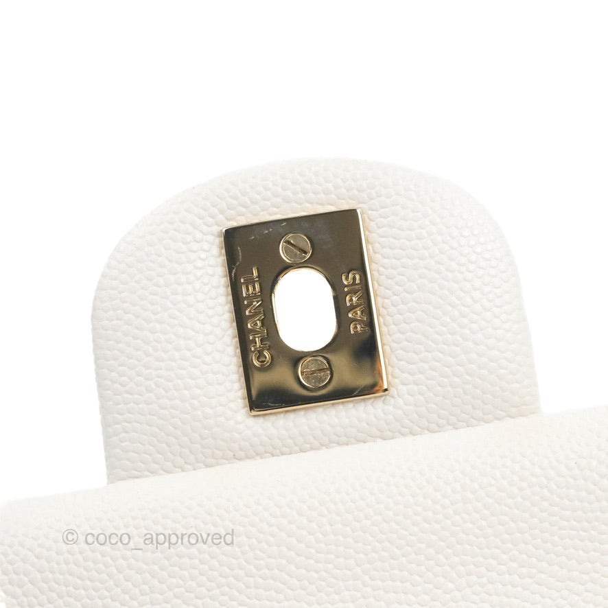 Chanel Small Classic Quilted Flap White Caviar Gold Hardware