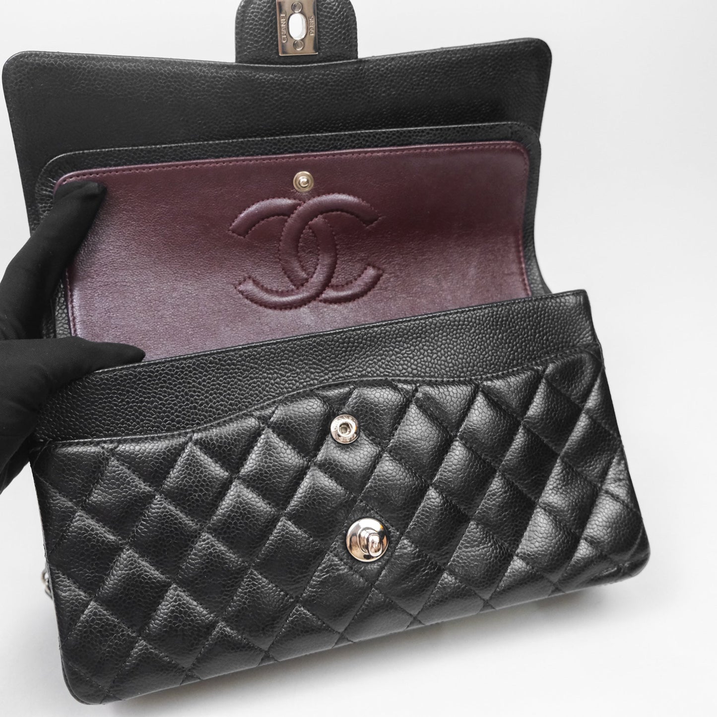 Chanel Classic M/L Medium Flap Quilted Black Caviar Silver Hardware