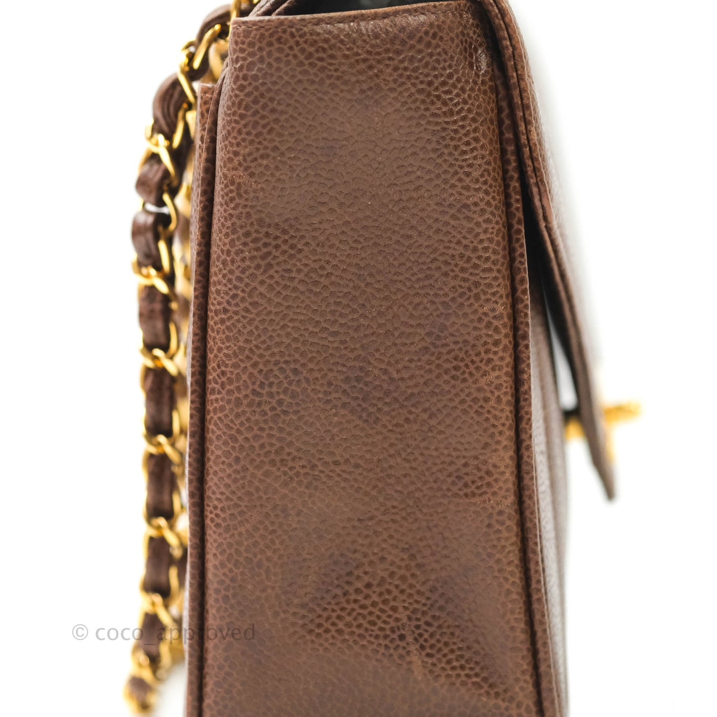 Chanel Vintage Caviar Chevron Flap Bag 24K Brown Gold Hardware