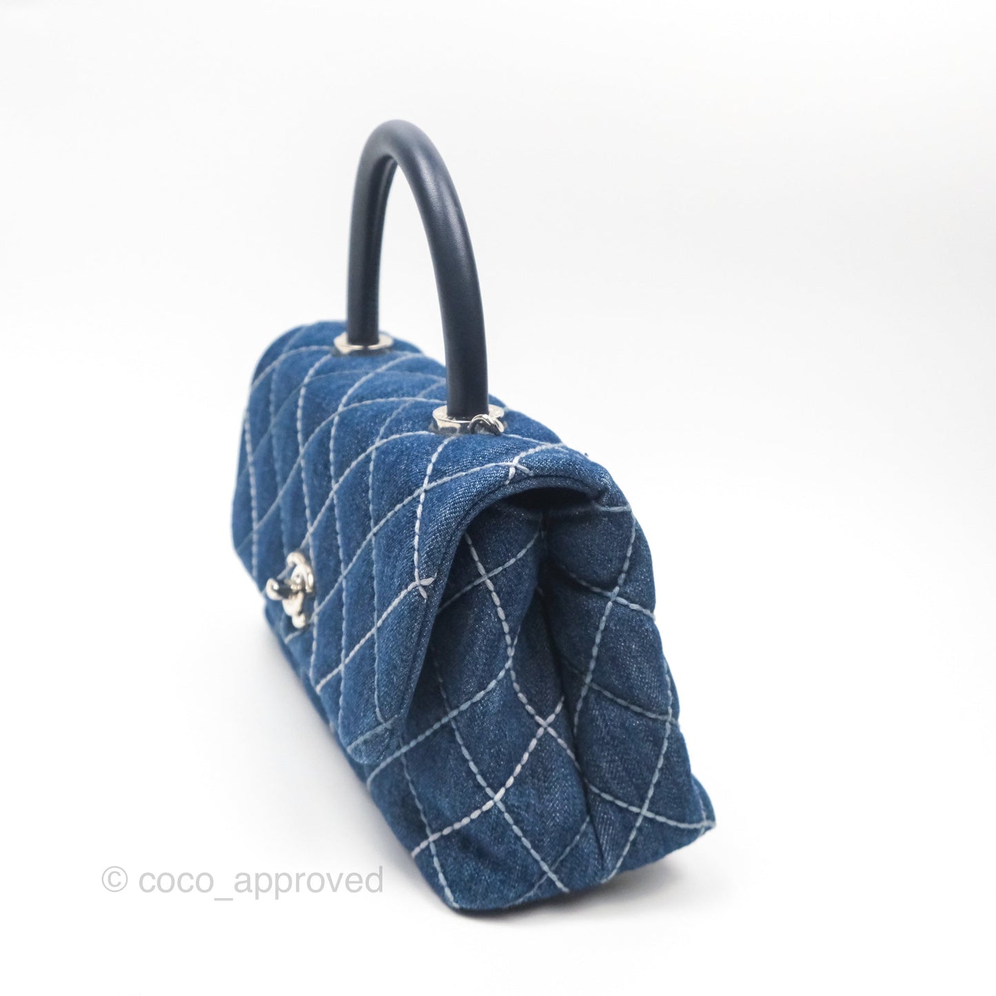 Chanel Small Coco Handle Quilted Contrast Stitch Denim Silver Hardware