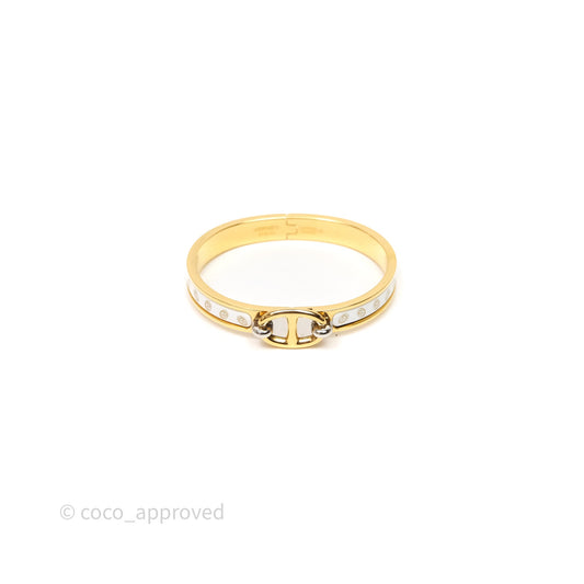 Hermes Mini Clic Chaîne d'Ancre Maillon Bracelet Orfèvre Jaune Or / Blanc