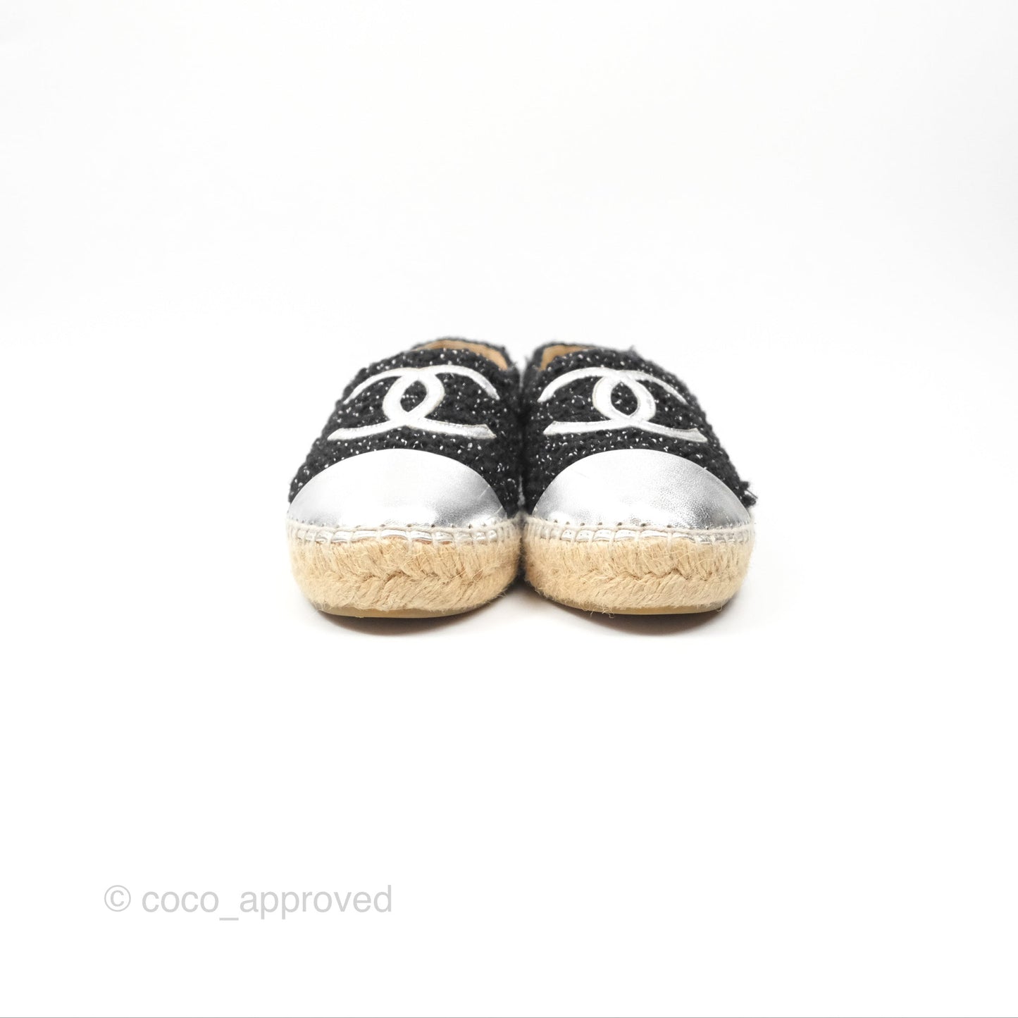 Chanel Espadrille Black Silver Tweed Size 37