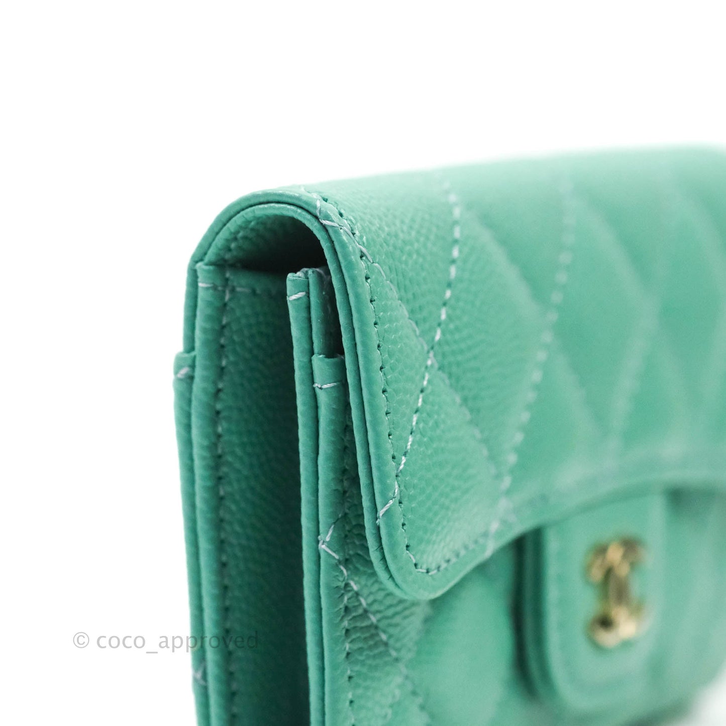 Chanel Quilted Flap Card Holder Caviar Mint Gold Hardware