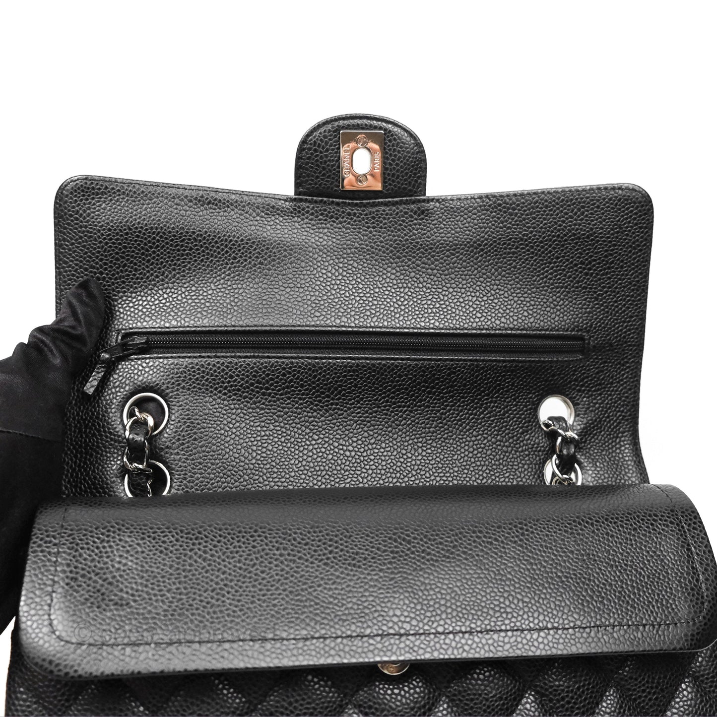 Chanel Classic M/L Medium Flap Quilted Black Caviar Silver Hardware