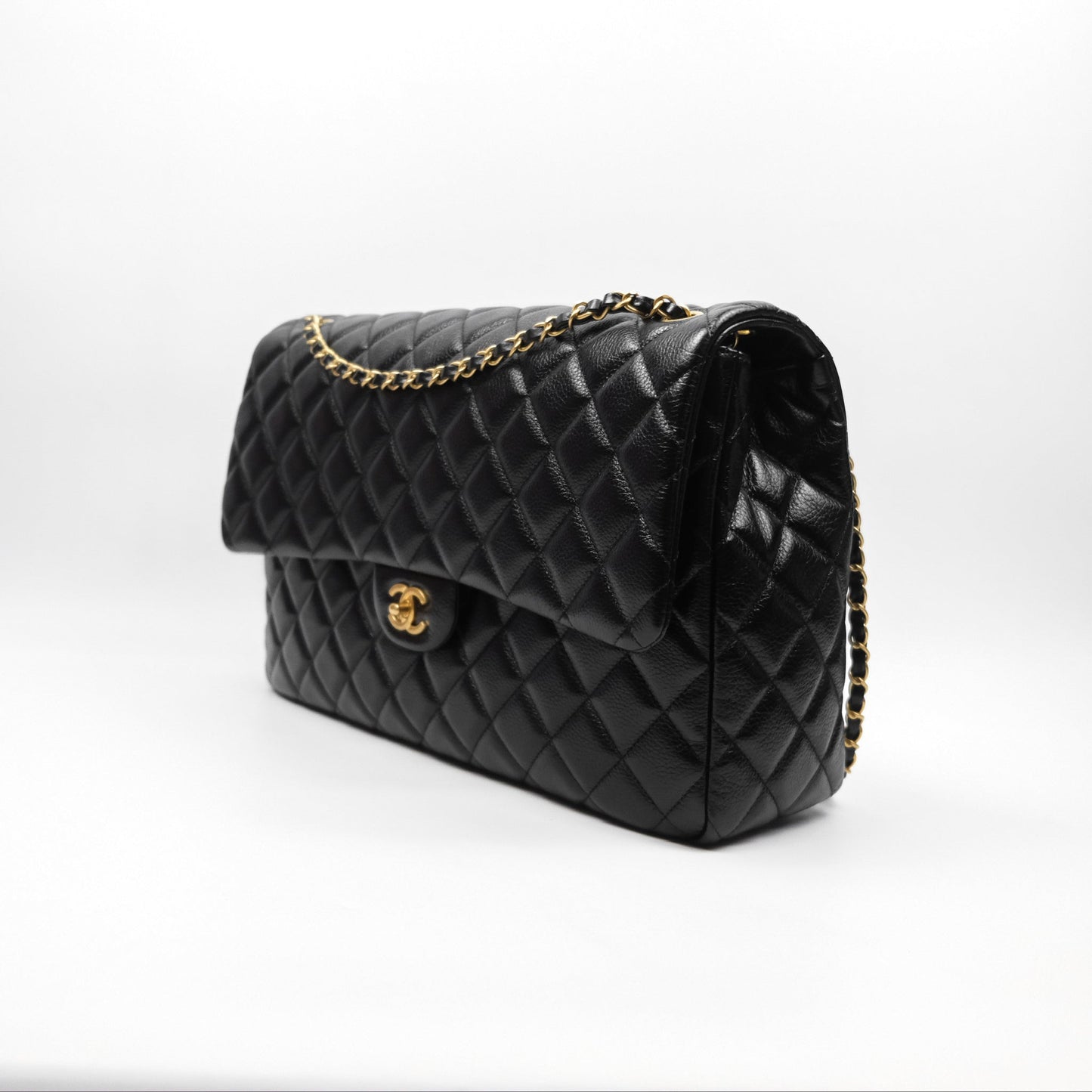 Chanel Quilted XXL Classic Flap Travel Bag Black Caviar Aged Gold Hardware 24C