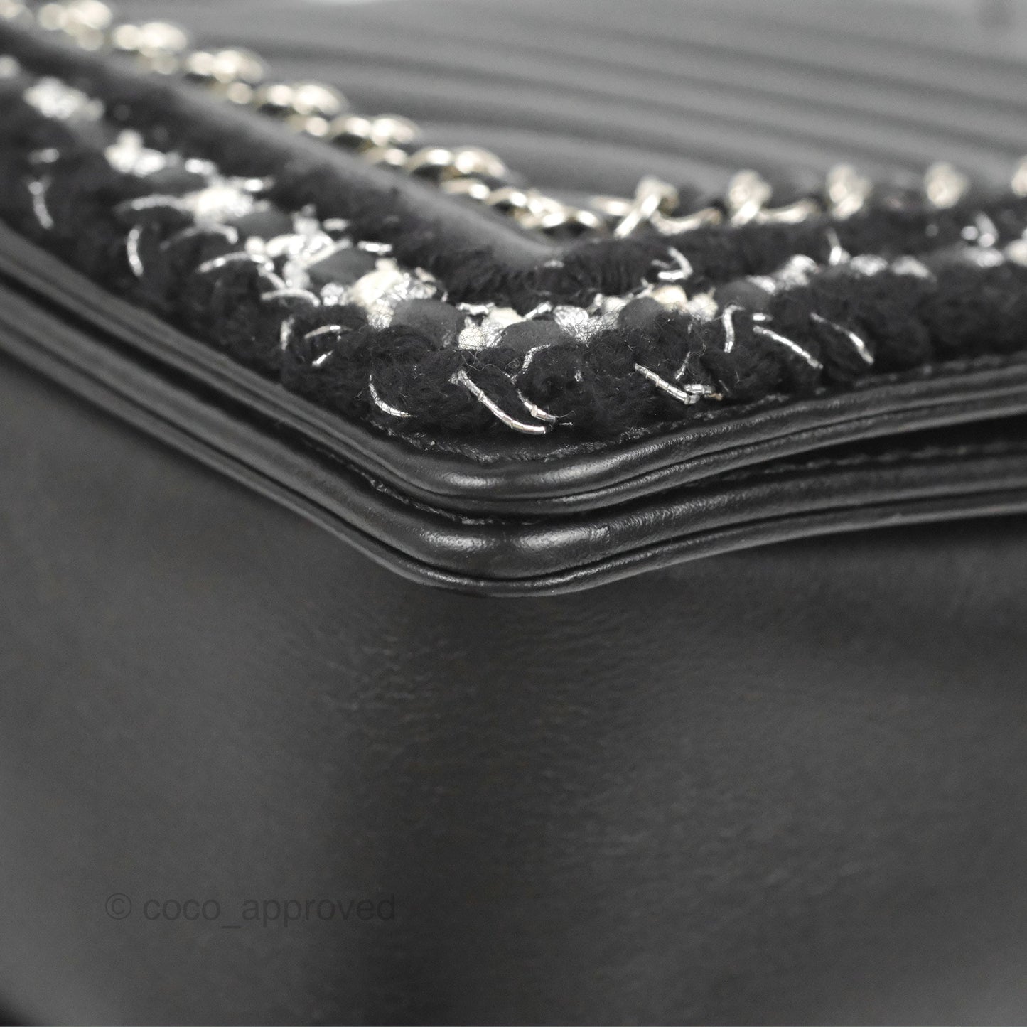 Chanel Chevron Braid Around Chain Boy Black Calfskin Silver Hardware