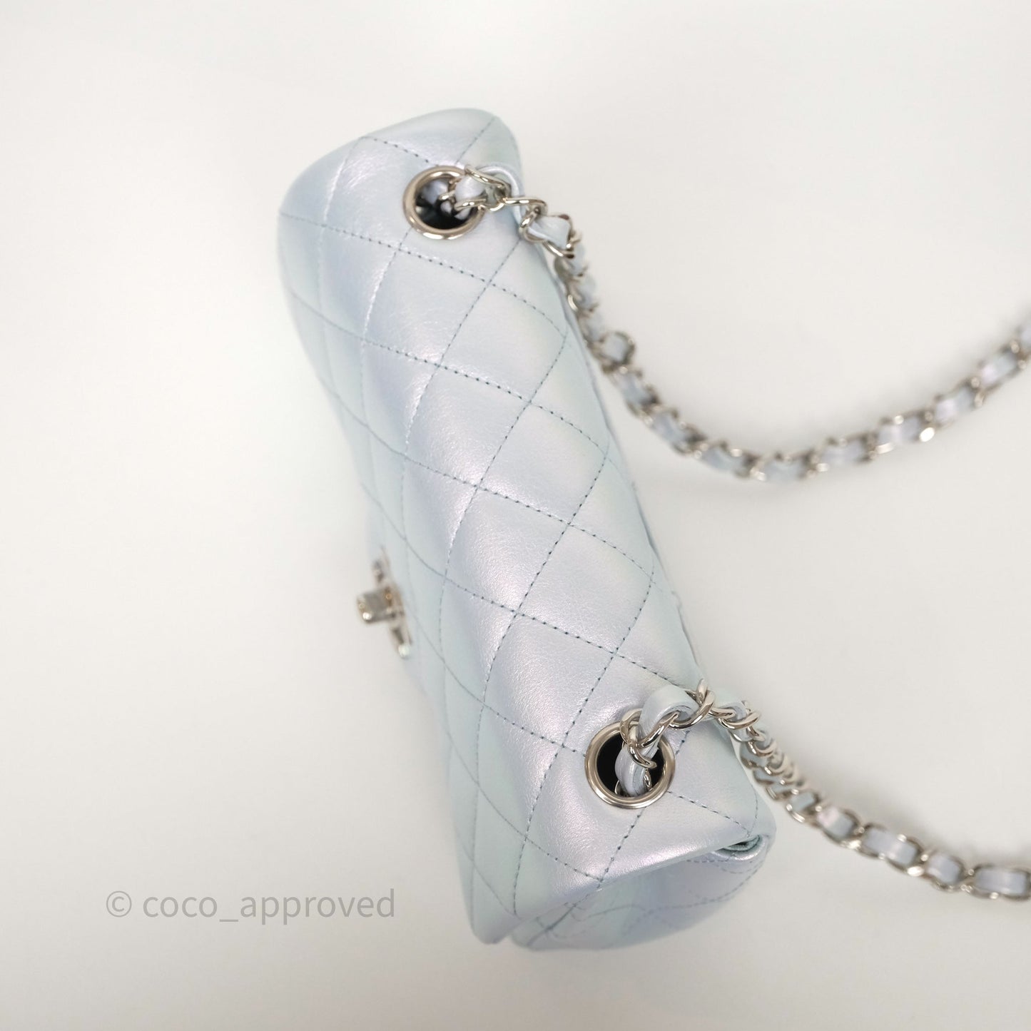 Chanel Mini Rectangular Bag Quilted Iridescent Icy Blue Silver Hardware