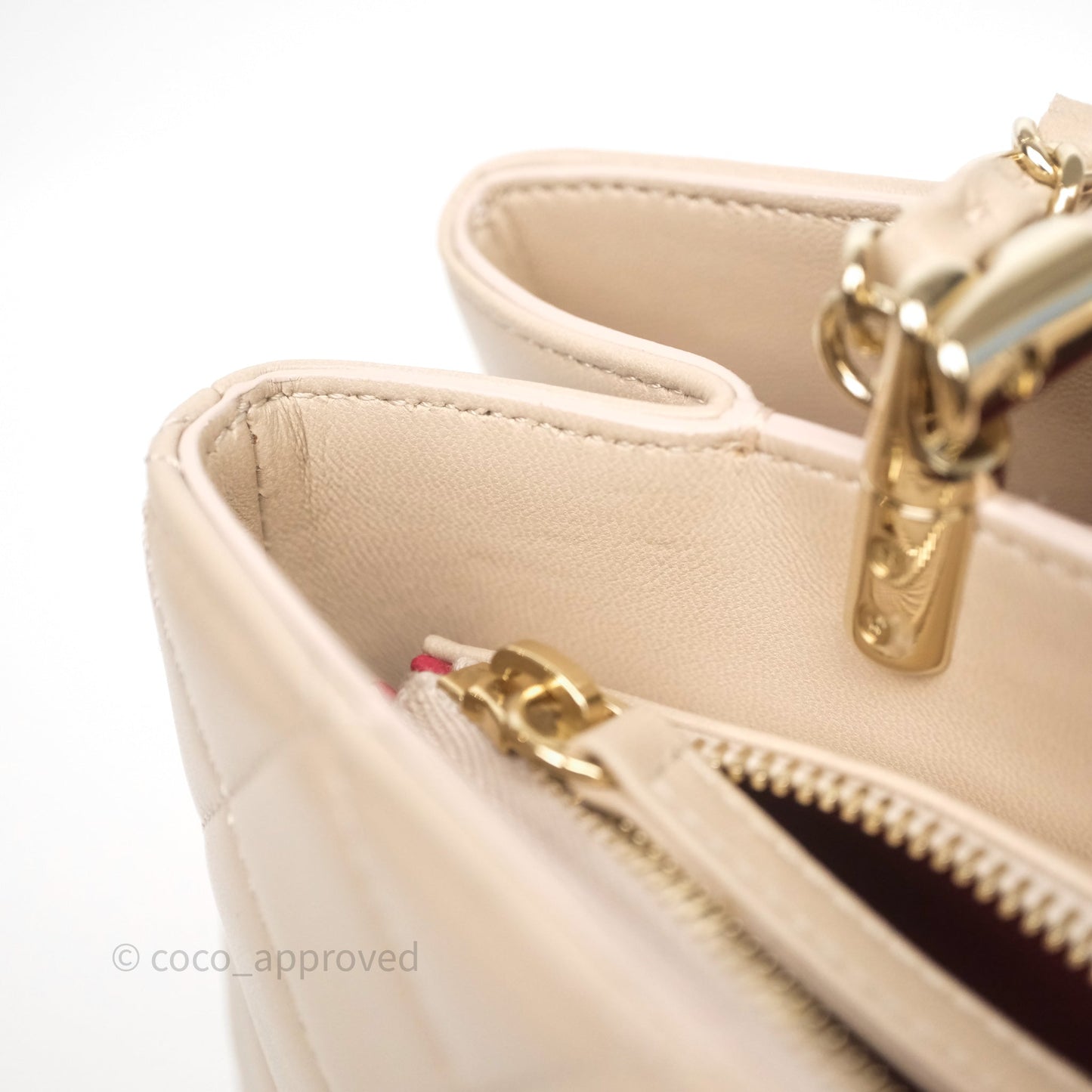 Chanel Quilted Top Handle Carry Chic Bag Beige Lambskin Gold Hardware